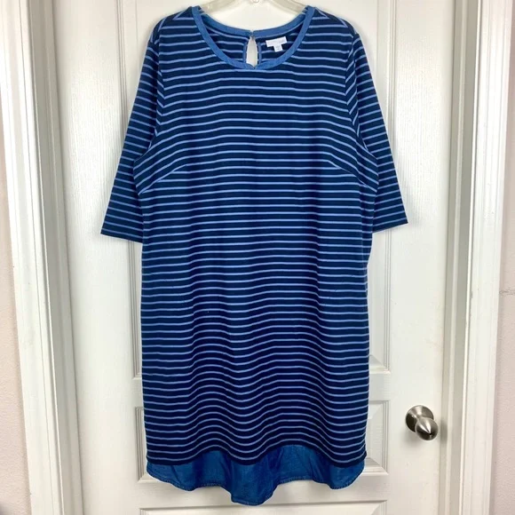 J.Jill Striped Mixed Media Chambray Shirttail Shift Tunic Dress - Picture 2 of 6